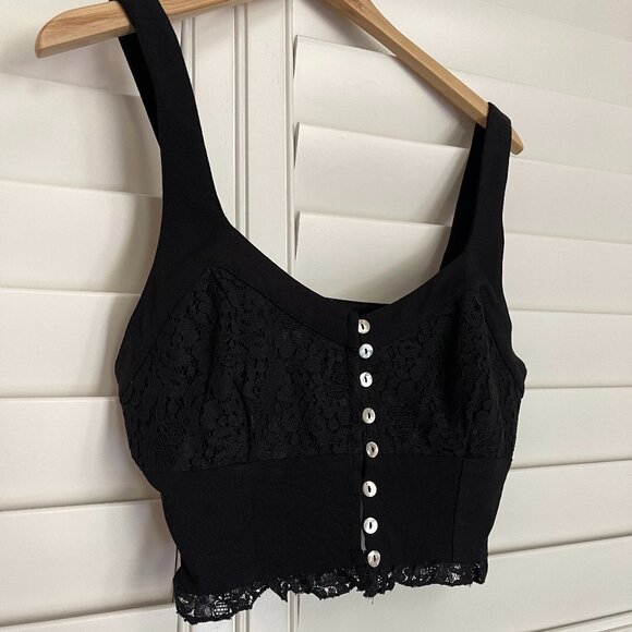 NWOT Free People "Here I go" Black Button Up Floral Cropped Brami Sz Medium - Picture 4 of 7